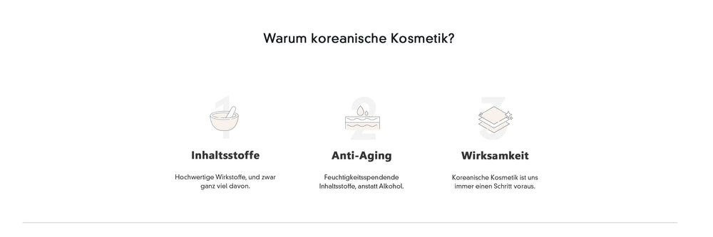 Infografik die Vorteile von koreanischer Kosmetik und itsglowy.de: Inhaltsstoffe, Anti-Aging, Wirksamkeit, Gratis Tuchmaske