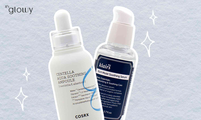 Bild von Centella Aqua Soothing Ampoule und dear klairs rich moist soothing serum mit Winter Schnee